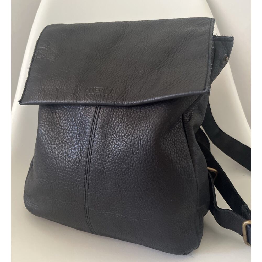 American Leather Co Black Leather Backpack Foldover Minimalist Pebbled Leather - Picture 2 of 16